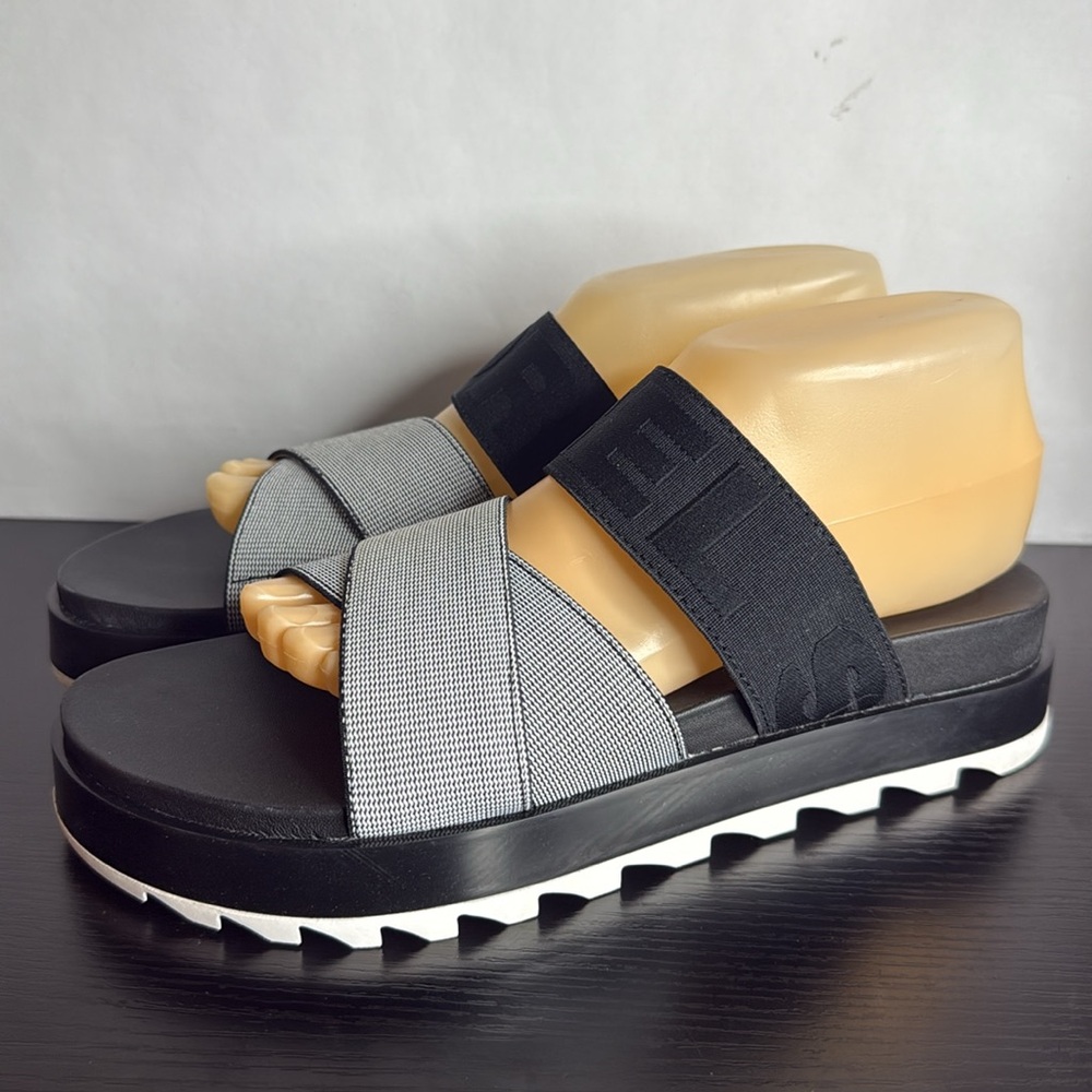 Sorel Roaming Sport Slide Platform Slip On Black & White Sandals Shoes Size 9.5
